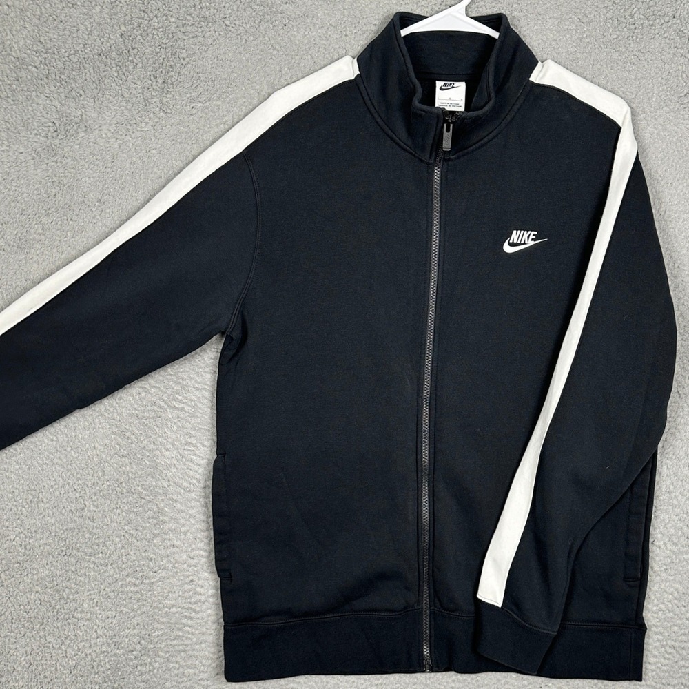 Nike Sportswear Jacket Mens Large Track Black White Stripe Full Zip Fleece EUC